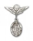 Baby Pin with Guardian Angel Charm and Angel with Smaller Wings Badge Pin