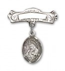 Pin Badge with St. Margaret of Cortona Charm and Arched Polished Engravable Badge Pin