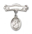 Pin Badge with St. Benjamin Charm and Arched Polished Engravable Badge Pin