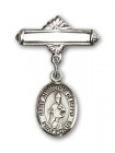 Pin Badge with St. Augustine of Hippo Charm and Polished Engravable Badge Pin