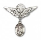 Pin Badge with St. Matilda Charm and Angel with Larger Wings Badge Pin