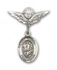 Pin Badge with St. George Charm and Angel with Smaller Wings Badge Pin