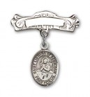 Pin Badge with St. Lidwina of Schiedam Charm and Arched Polished Engravable Badge Pin