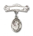 Pin Badge with St. Brendan the Navigator Charm and Arched Polished Engravable Badge Pin