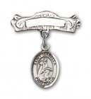 Pin Badge with St. Isabella of Portugal Charm and Arched Polished Engravable Badge Pin