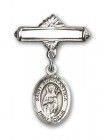 Pin Badge with St. Scholastica Charm and Polished Engravable Badge Pin