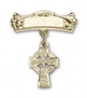 Pin Badge with Celtic Cross Charm and Arched Polished Engravable Badge Pin