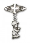 Baby Pin with Praying Boy Charm and Badge Pin with Cross