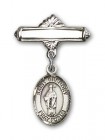 Pin Badge with St. Gregory the Great Charm and Polished Engravable Badge Pin