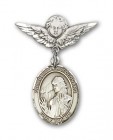 Pin Badge with St. Finnian of Clonard Charm and Angel with Smaller Wings Badge Pin