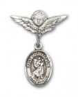 Pin Badge with St. Christopher Charm and Angel with Smaller Wings Badge Pin