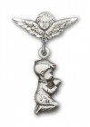 Baby Pin with Praying Boy Charm and Angel with Smaller Wings Badge Pin