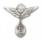 Pin Badge with St. Anthony of Padua Charm and Angel with Larger Wings Badge Pin