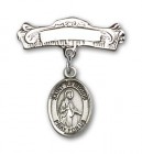 Pin Badge with St. Remigius of Reims Charm and Arched Polished Engravable Badge Pin