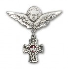 Pin Badge with Red 5-Way Charm and Angel with Larger Wings Badge Pin