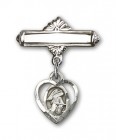 Pin Badge with Guardian Angel Charm and Polished Engravable Badge Pin