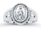 Women's Crystal Miraculous Medal Ring Sterling Silver