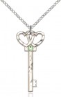 Small Key with Double Heart Pendant and Birthstone