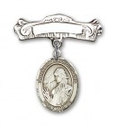 Pin Badge with St. Finnian of Clonard Charm and Arched Polished Engravable Badge Pin