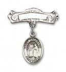 Pin Badge with St. Valentine of Rome Charm and Arched Polished Engravable Badge Pin