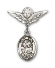 Pin Badge with St. Mark the Evangelist Charm and Angel with Smaller Wings Badge Pin