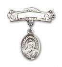 Pin Badge with St. Francis de Sales Charm and Arched Polished Engravable Badge Pin