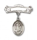 Pin Badge with St. Dominic de Guzman Charm and Arched Polished Engravable Badge Pin
