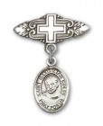 Pin Badge with St. Maximilian Kolbe Charm and Badge Pin with Cross