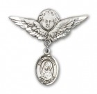 Pin Badge with St. Monica Charm and Angel with Larger Wings Badge Pin