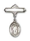 Pin Badge with St. Justin Charm and Polished Engravable Badge Pin