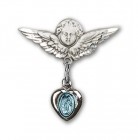 Sterling Silver Baby Pin with Blue Enamel Miraculous Charm and Angel with Smaller Wings