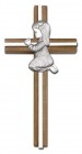 Praying Girl Cross in Walnut 6" with Metal Inlay