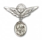 Pin Badge with St. Meinrad of Einsideln Charm and Angel with Larger Wings Badge Pin