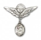 Pin Badge with St. Kevin Charm and Angel with Larger Wings Badge Pin