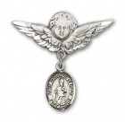 Pin Badge with St. Augustine of Hippo Charm and Angel with Larger Wings Badge Pin