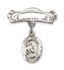 Pin Badge with St. Gerard Charm and Arched Polished Engravable Badge Pin