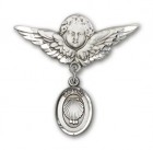 Baby Pin with Baptism Charm and Angel with Larger Wings Badge Pin