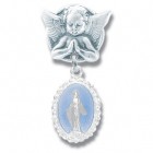 Baby Pin Guardian Angel and Blue Miraculous Medal Sterling Silver