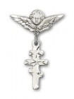 Pin Badge with Greek Orthadox Cross Charm and Angel with Smaller Wings Badge Pin