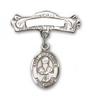 Pin Badge with St. Alexander Sauli Charm and Arched Polished Engravable Badge Pin