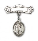 Pin Badge with St. Zoe of Rome Charm and Arched Polished Engravable Badge Pin