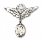 Pin Badge with St. Elmo Charm and Angel with Larger Wings Badge Pin