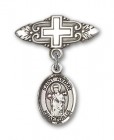 Pin Badge with St. Aedan of Ferns Charm and Badge Pin with Cross
