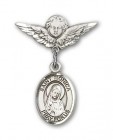 Pin Badge with St. Monica Charm and Angel with Smaller Wings Badge Pin