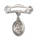 Pin Badge with St. Jason Charm and Arched Polished Engravable Badge Pin