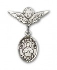 Pin Badge with St. John Vianney Charm and Angel with Smaller Wings Badge Pin