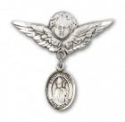 Pin Badge with St. Dennis Charm and Angel with Larger Wings Badge Pin