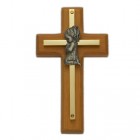 Wood &amp; Brass Praying Girl Baby Cross 4“H  