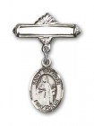 Pin Badge with St. Brendan the Navigator Charm and Polished Engravable Badge Pin