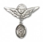 Pin Badge with St. Deborah Charm and Angel with Larger Wings Badge Pin